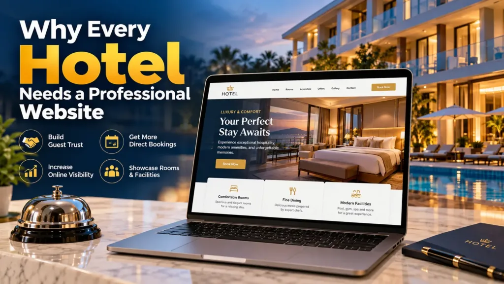 Hotel website design showcasing hotel rooms, facilities, and online booking features